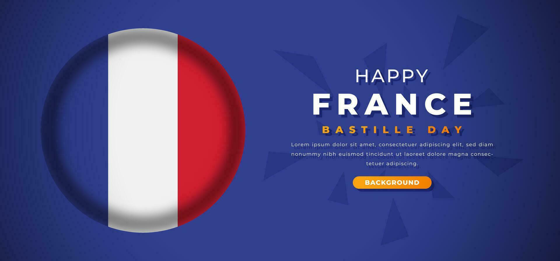 Happy France Bastille Day Design Paper Cut Shapes Background Illustration for Poster, Banner, Advertising, Greeting Card vector