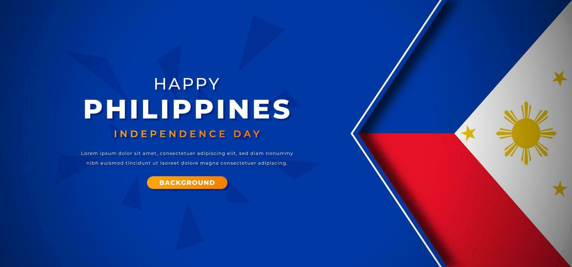 Happy Philippines Independence Day Design Paper Cut Shapes Background Illustration for Poster, Banner, Advertising, Greeting Card vector