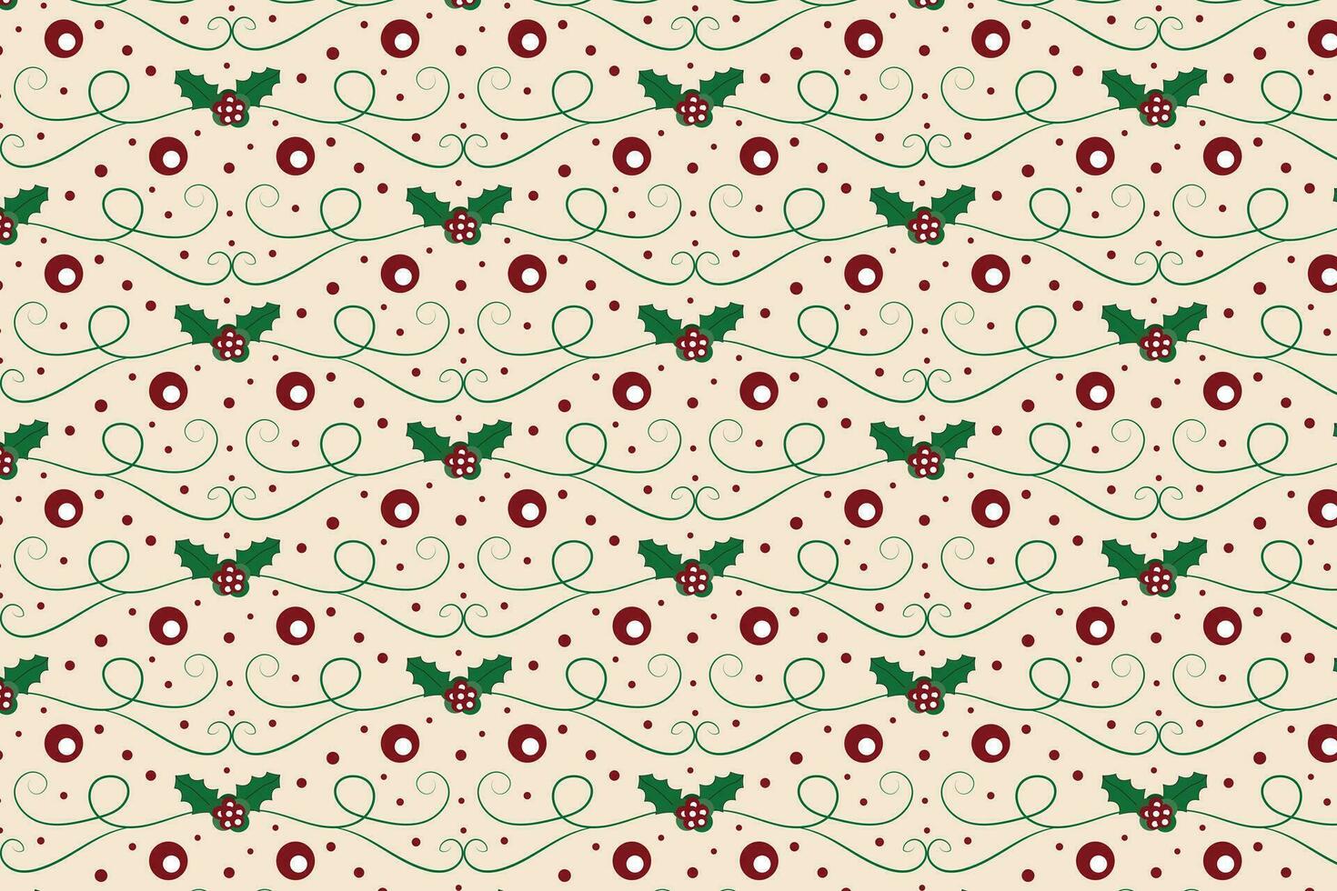 Christmas flourishes swirls holly leaves Seamless Pattern, winter vibes berry leaf modern Christmas pattern, holiday green ornate Christmas pattern, wrapping paper holiday holly printing fabric vector