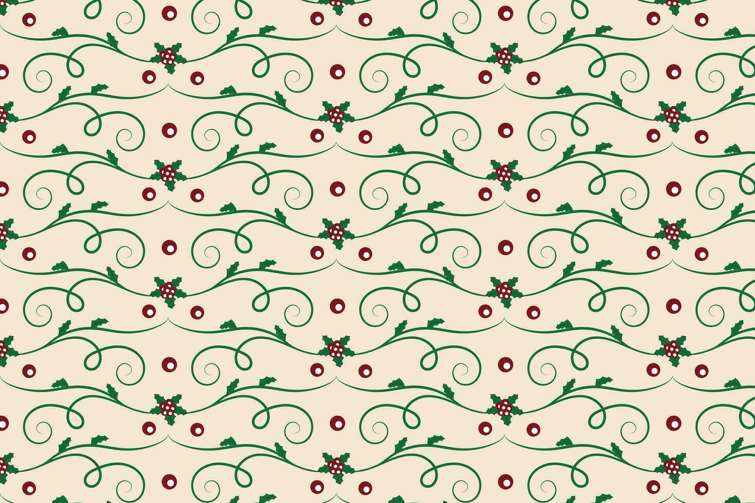 Navidad florece remolinos acebo hojas sin costura patrón, invierno vibraciones baya hoja moderno Navidad patrón, fiesta verde florido Navidad patrón, envase papel fiesta acebo impresión tela vector