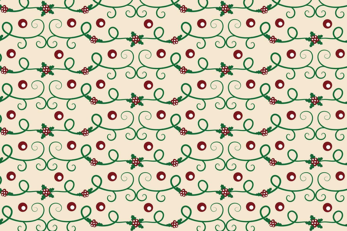 Christmas flourishes swirls holly leaves Seamless Pattern, winter vibes berry leaf modern Christmas pattern, holiday green ornate Christmas pattern, wrapping paper holiday holly printing fabric vector