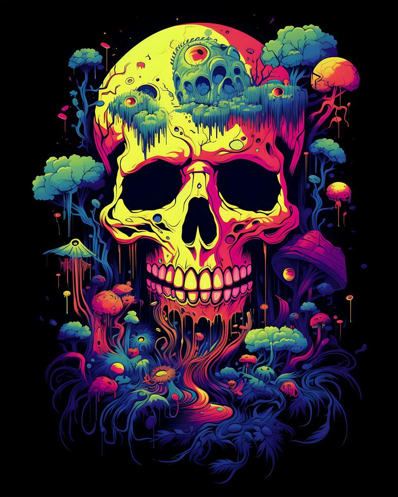 View of a Colorful Human Skull Illustration Design photo