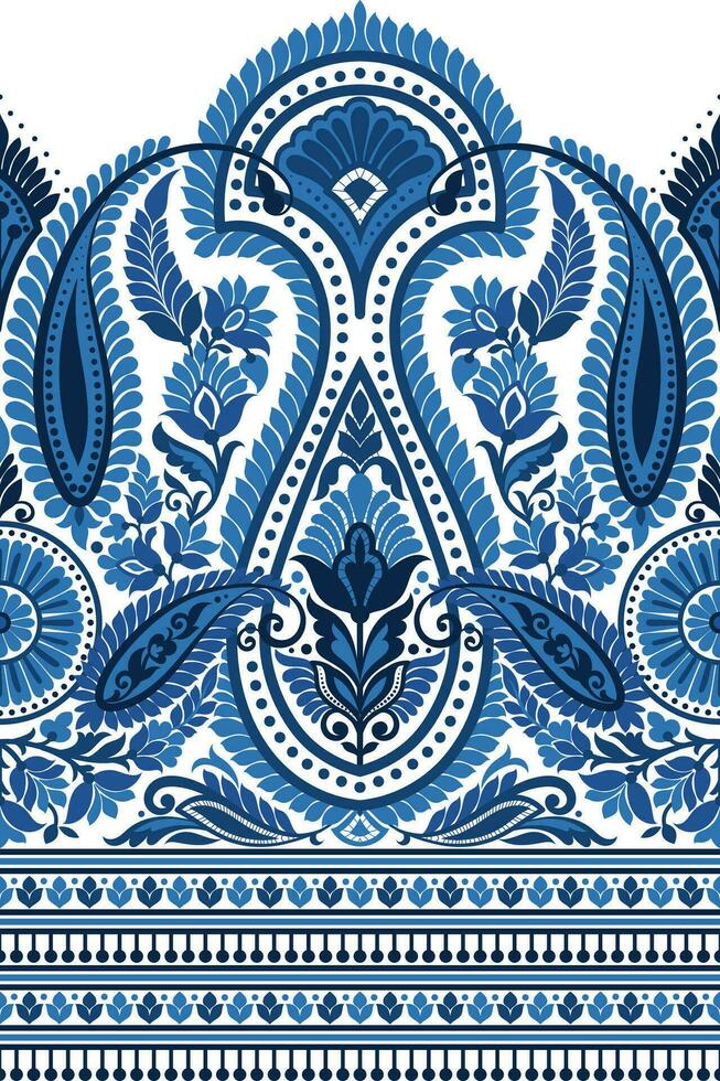 Ethnic Seamless borders and flower ornament motif draws working illustration flowers and vector