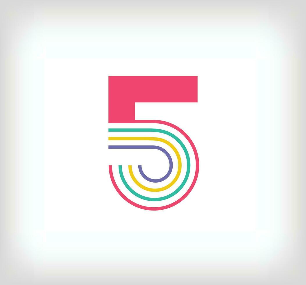 Creative sport number 5 multicolored linear logo. Modern number lines with new culture colors. Font alphabet template. Creative education geometric.vector vector