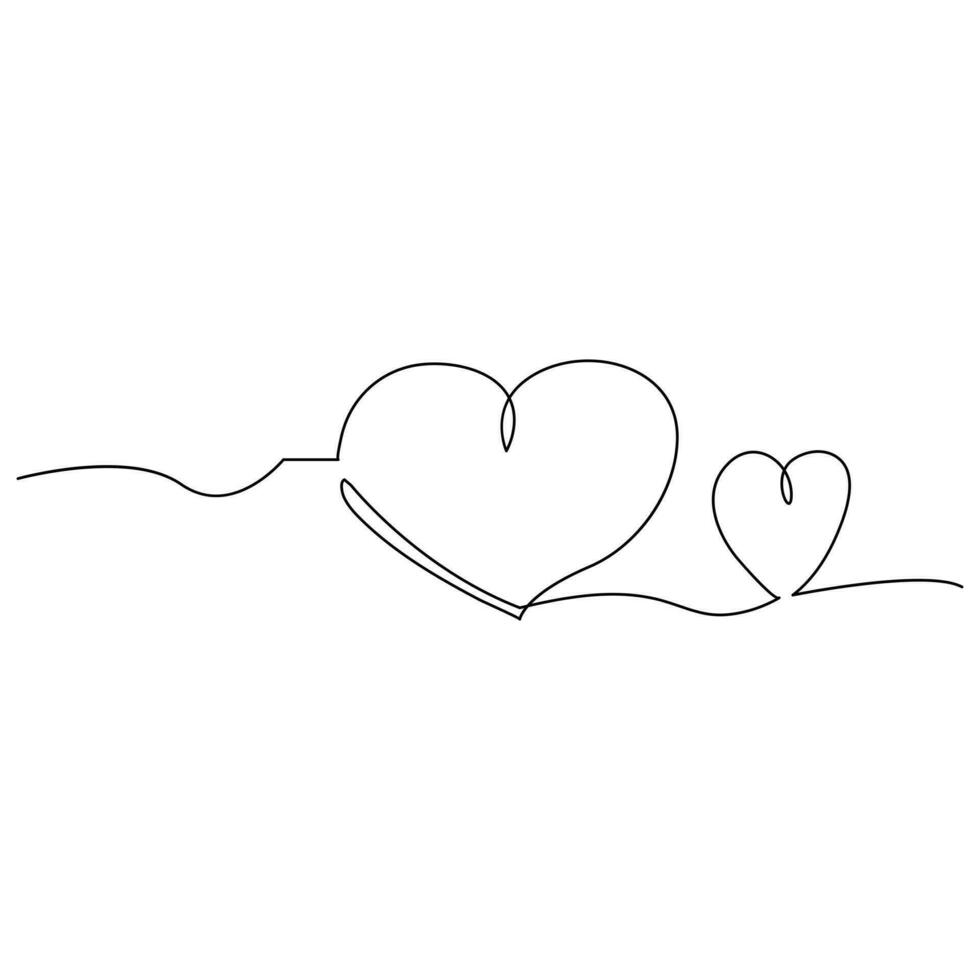 Valentines day heart shape Continuous one line vector art and love shape art drawing