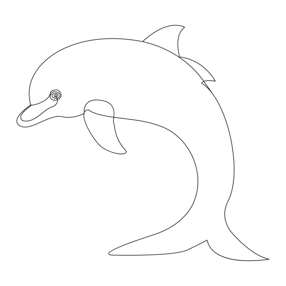 Continuous one line of cute dolphin sea fish  outline vector art drawing and illustration