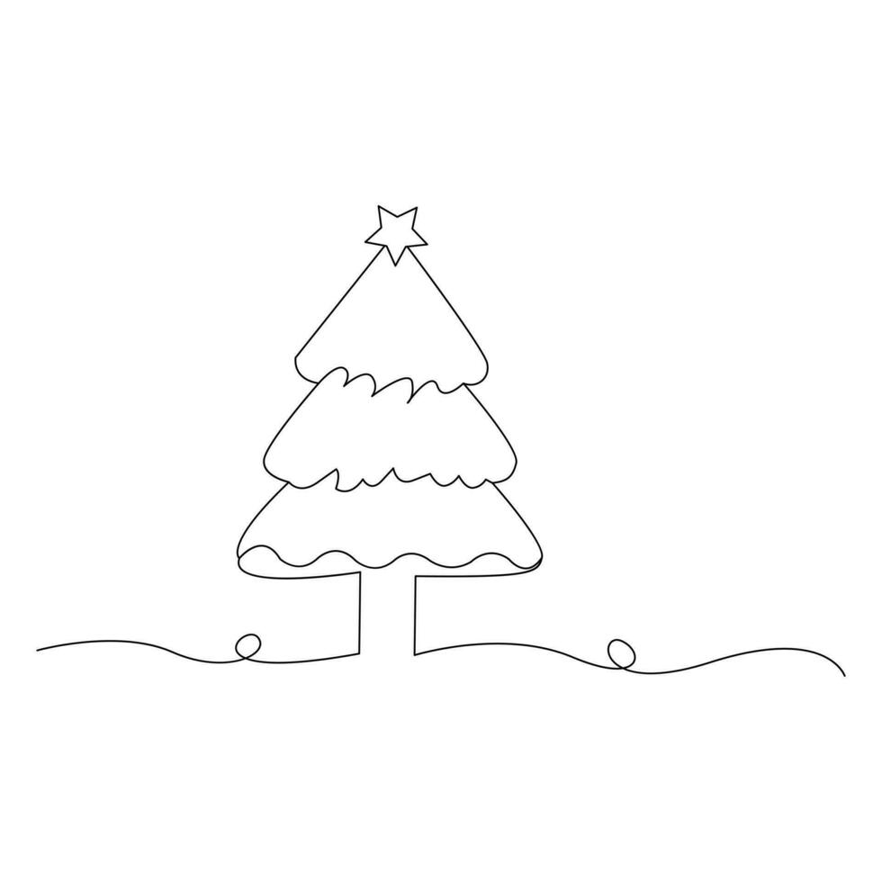 Christmas tree continuous single line outline vector art illustration