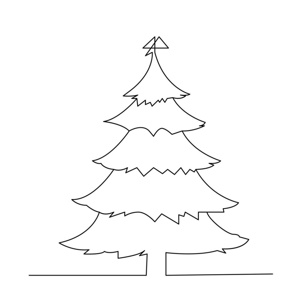 Christmas tree continuous single line outline vector art illustration