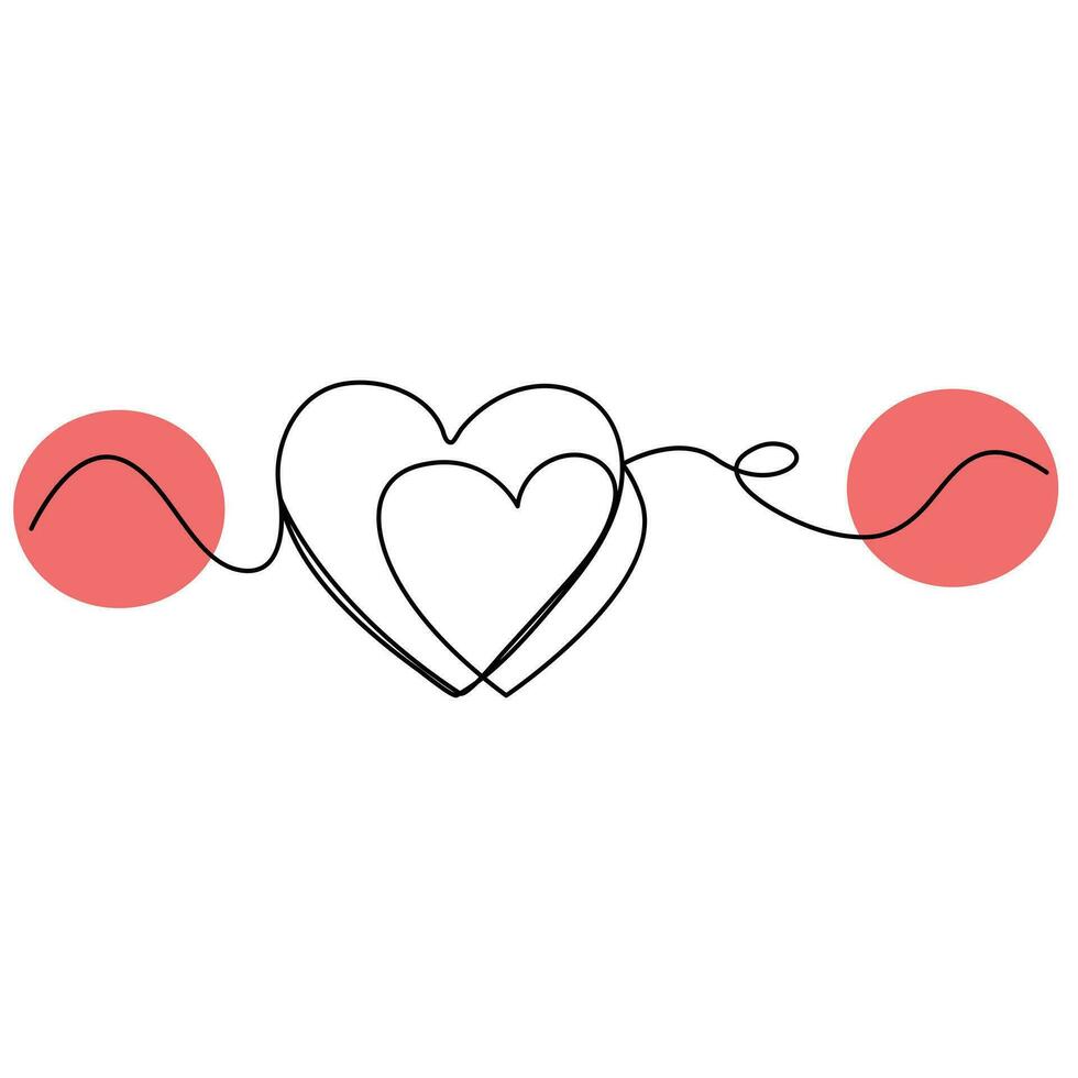 Valentines day heart shape Continuous one line vector art and love shape art drawing