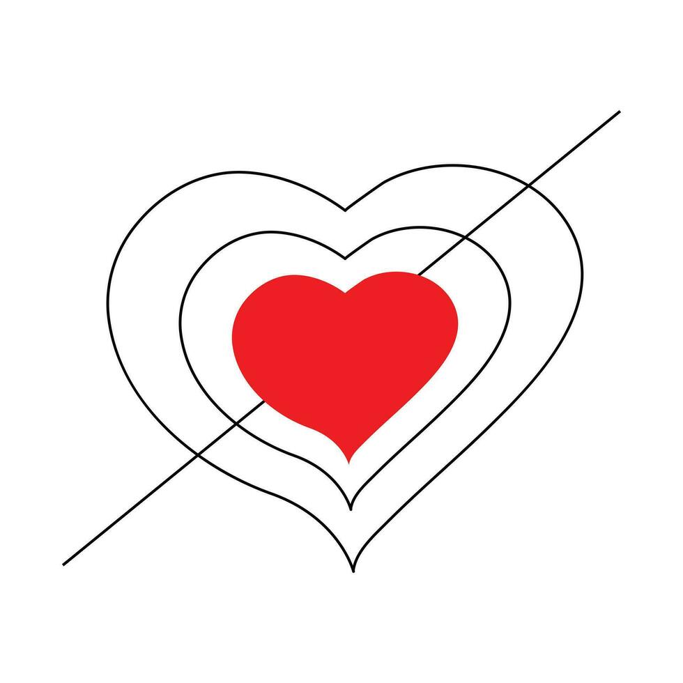 Valentines day heart shape Continuous one line vector art and love shape art drawing