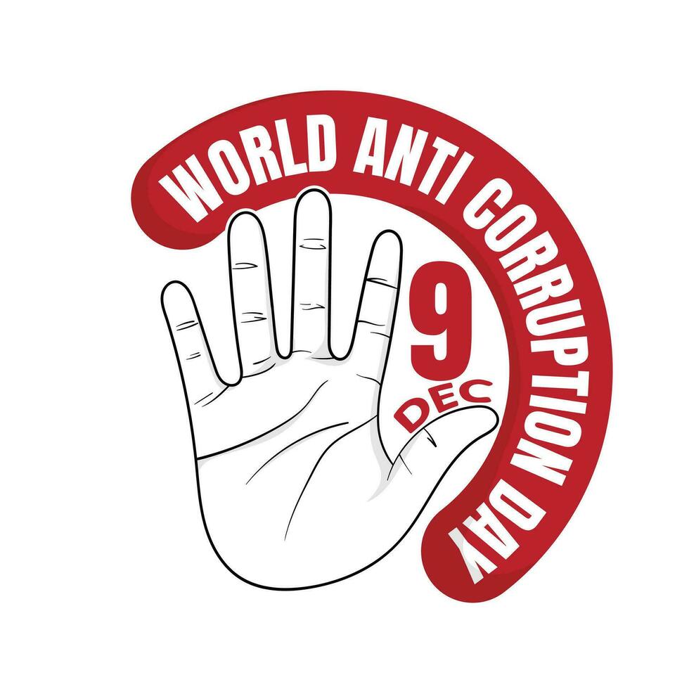 White hand stop in line art design with world anti-corruption day text in red banner vector