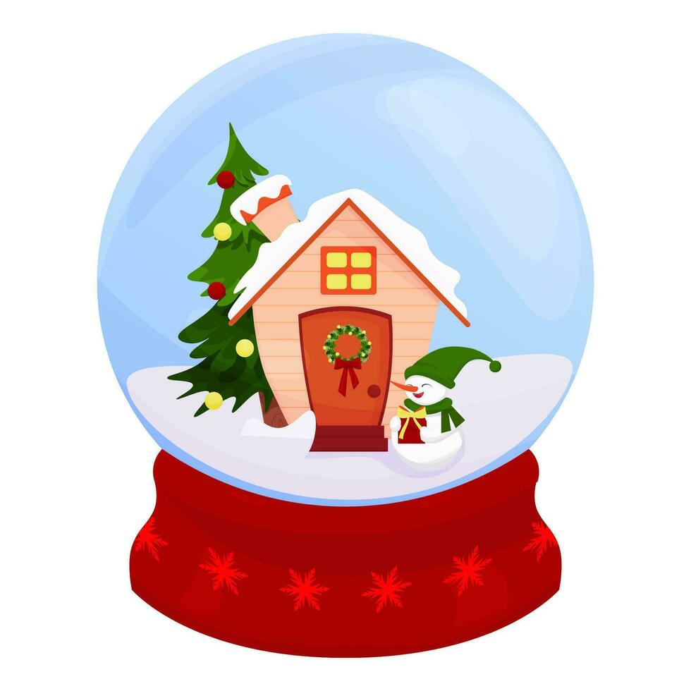 vaso pelotas con nieve y un acogedor casa. Navidad linda vaso pelota. vector ilustración. contento nuevo año