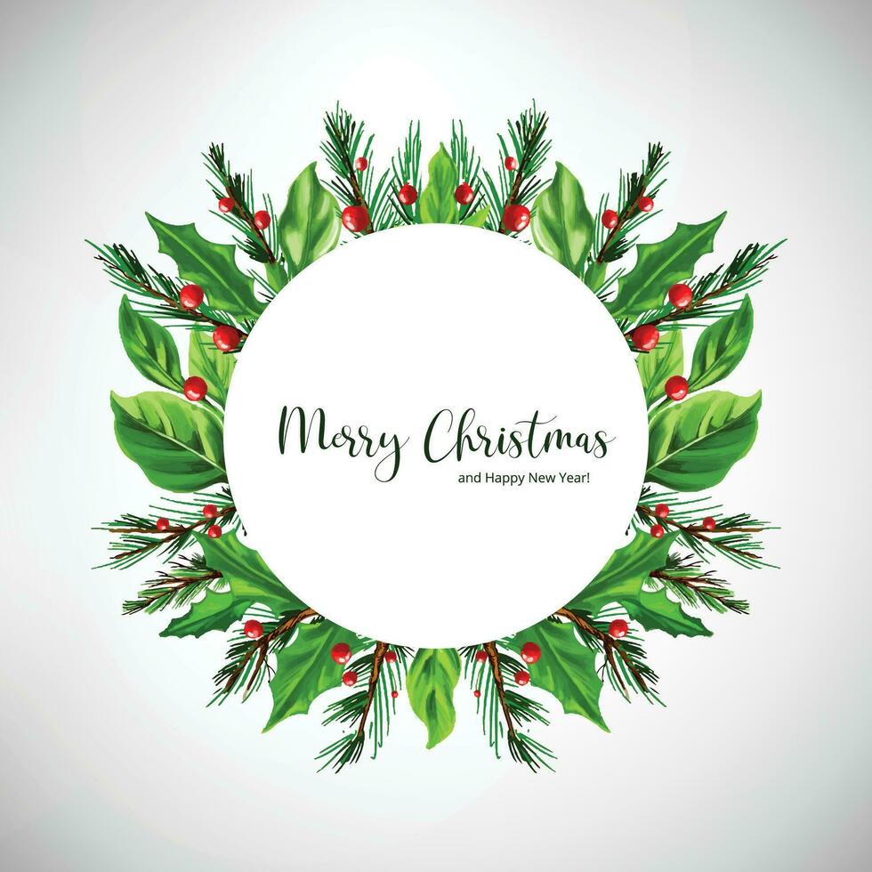 Hand draw decorative christmas wreath holiday card background vector