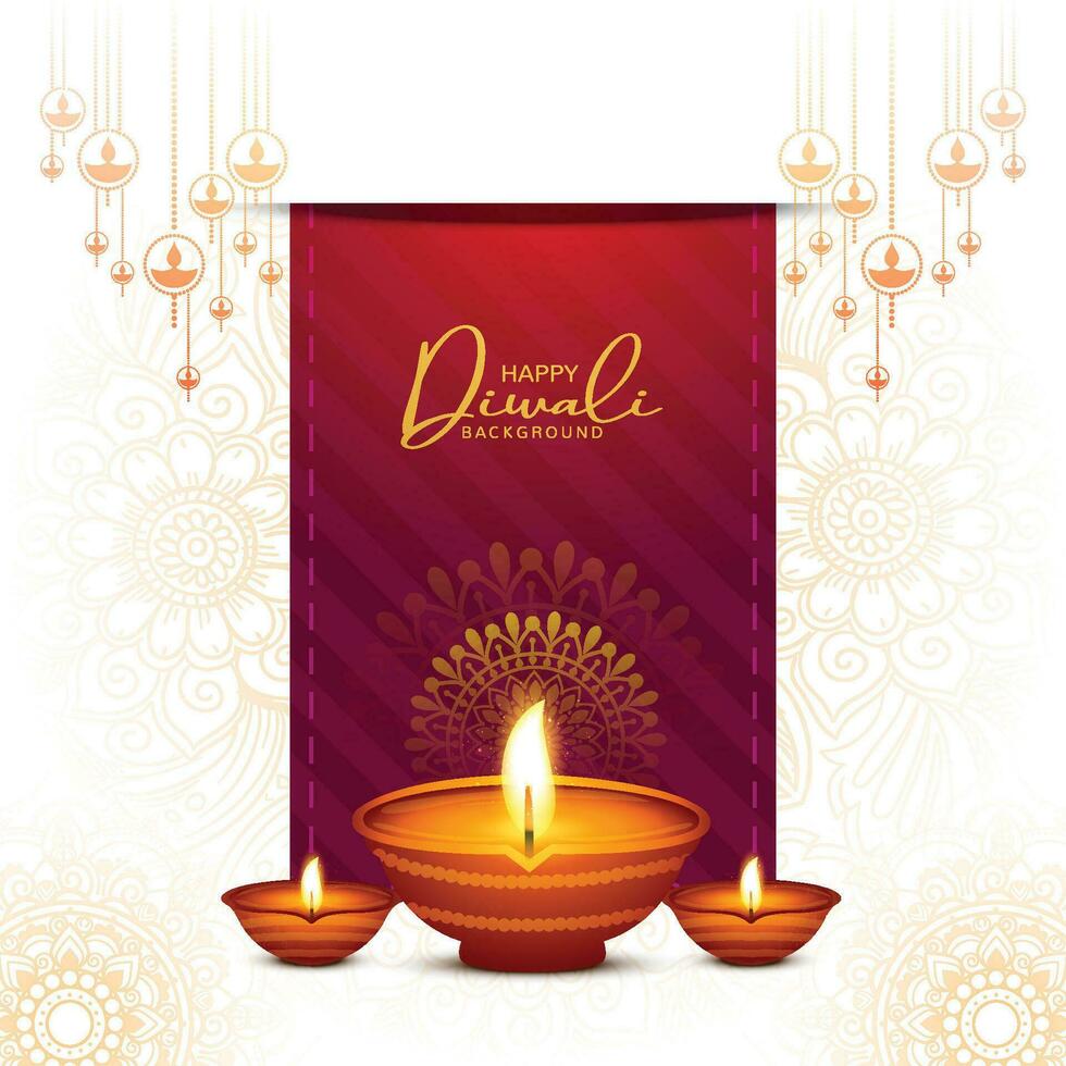Modern happy diwali decorative oil lamp festival celebration card background vector