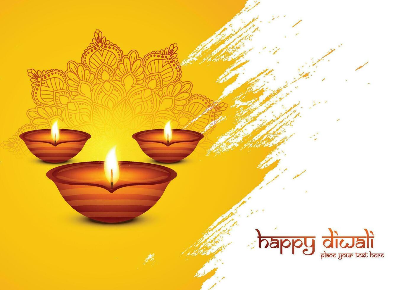 Beautiful diwali greeting card with shiny diya oil lamp background vector