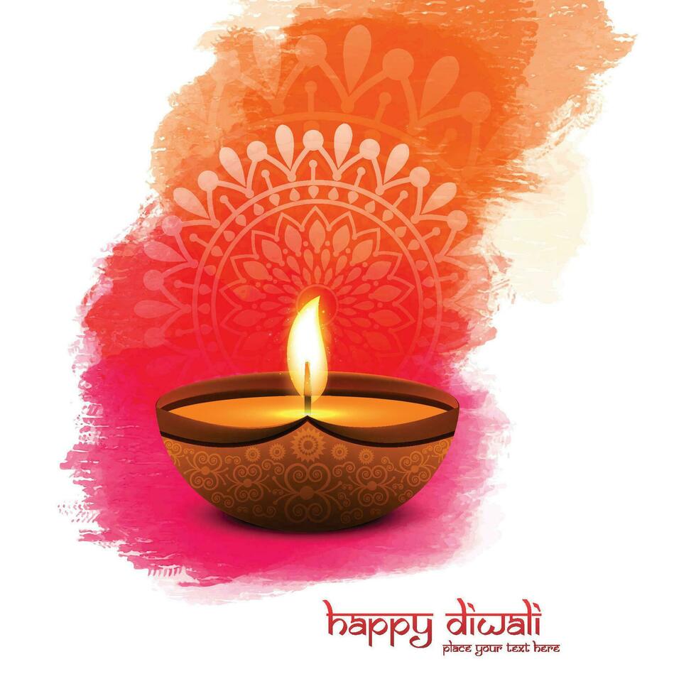 Beautiful diwali greeting card with shiny diya oil lamp background vector