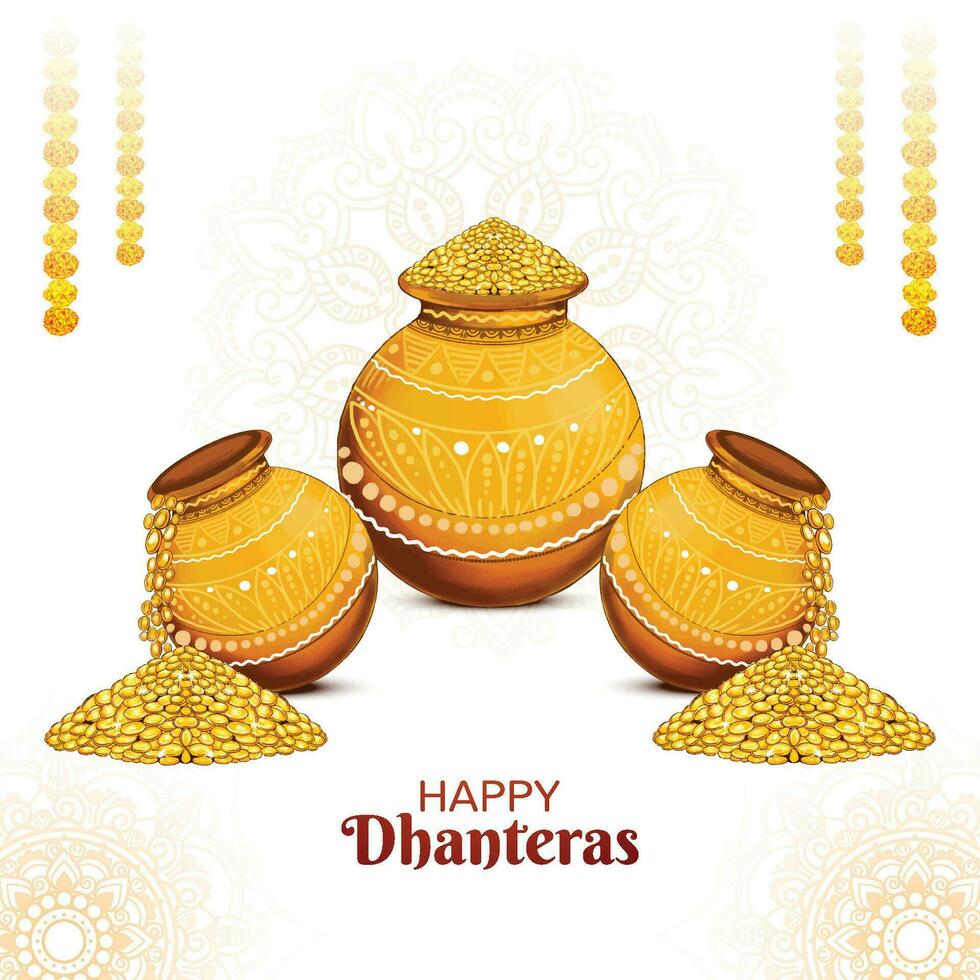 Happy dhanteras celebration for gold coin in pot festival background vector