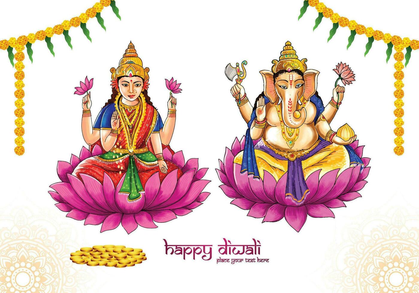 Beautiful celebration happy diwali for ganesh laxmi greeting card background vector