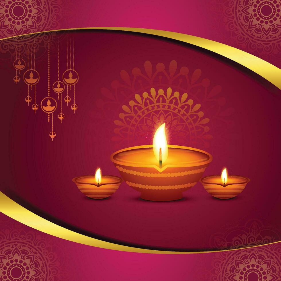 Happy diwali decorative oil lamp festival celebration card background vector