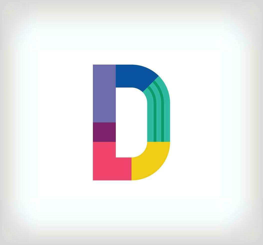 Creative abstract letter D multicolored linear logo. Modern lettering lines with new pop art colors. Font alphabet template. Creative education geometric.vector vector