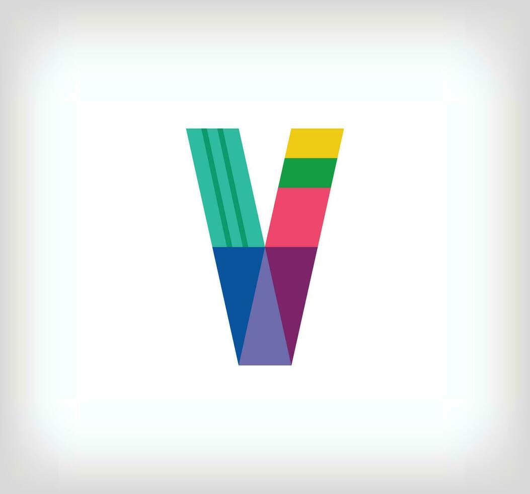 Creative abstract letter V multicolored linear logo. Modern lettering lines with new pop art colors. Font alphabet template. Creative education geometric.vector vector