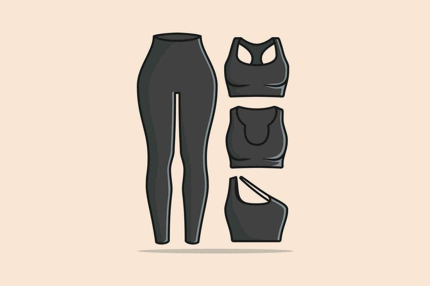 gimnasio ropa o atlético vestir con Deportes pantalones y sostén conjunto vector ilustración. Deportes y Moda objetos icono concepto. muchachas cómodo pantalón o sostén vector diseño con sombra.