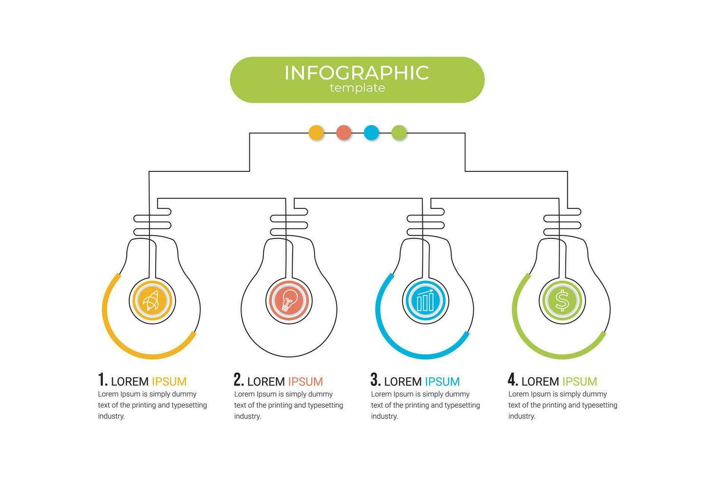 infographic, chart, diagram, graph, graphic, layout, option, presentation, report, strategy, timeline, data, idea, information, number, process, step. 4 Step lamp Infographic Template. vector