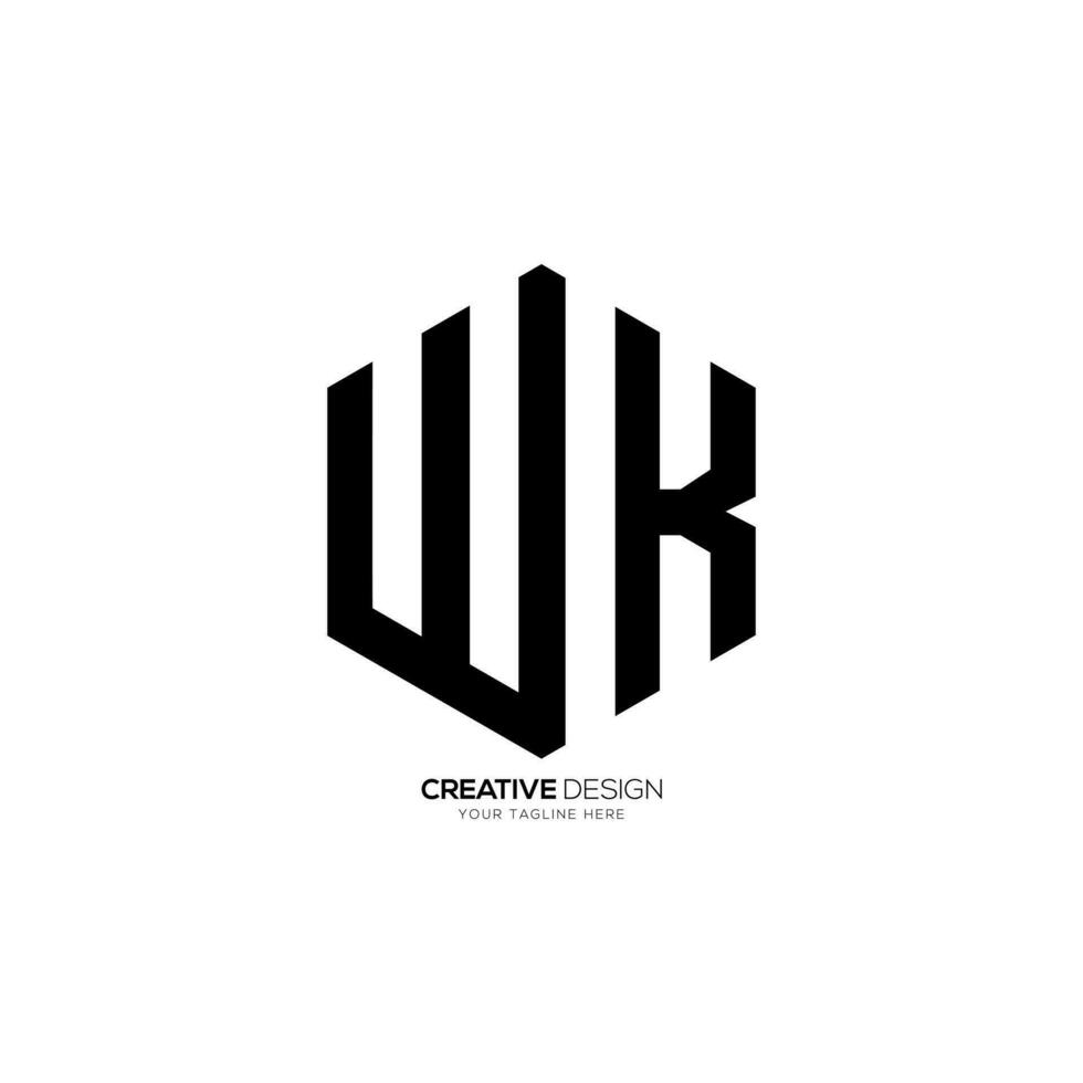 Letter Wk hexagon shape modern unique premium creative vector monogram logo