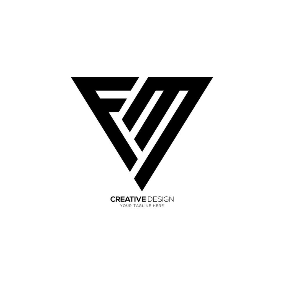 Triangle line art letter FM or MF creative shape elegant modern typography monogram logo vector