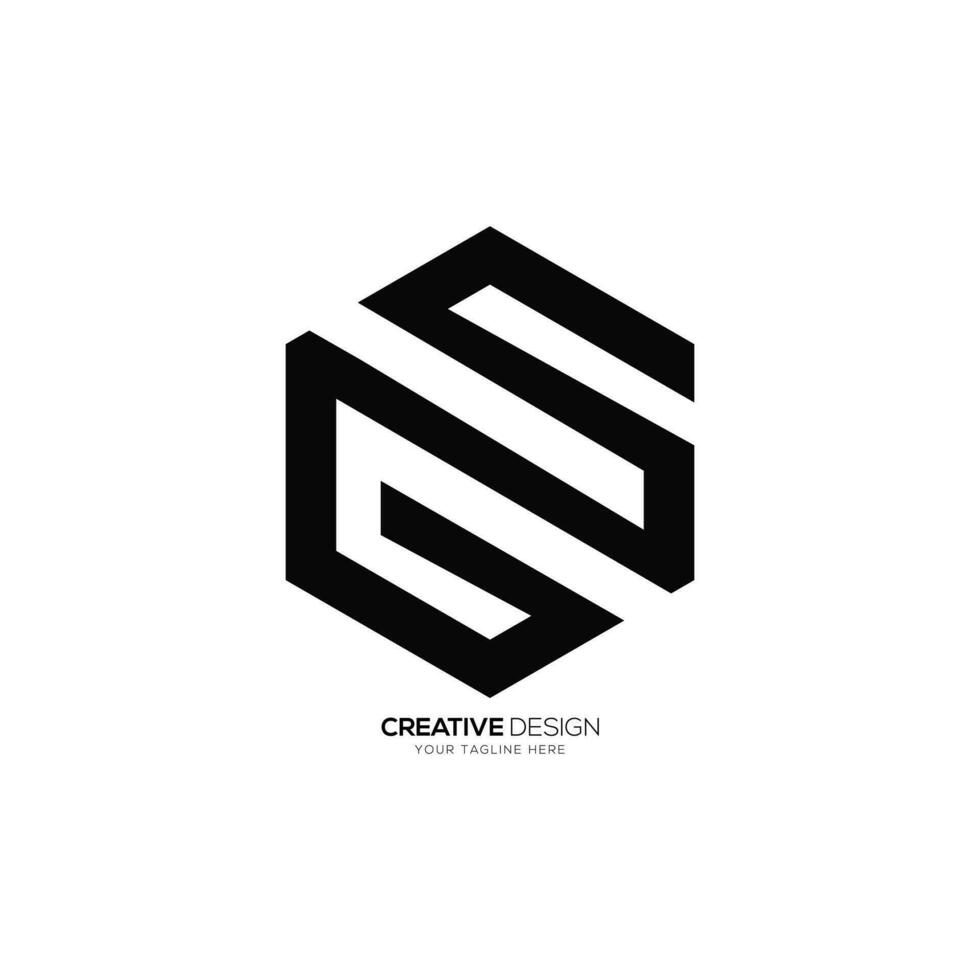 Letter Sg or Gs hexagon shape creative line art modern abstract monogram logo vector