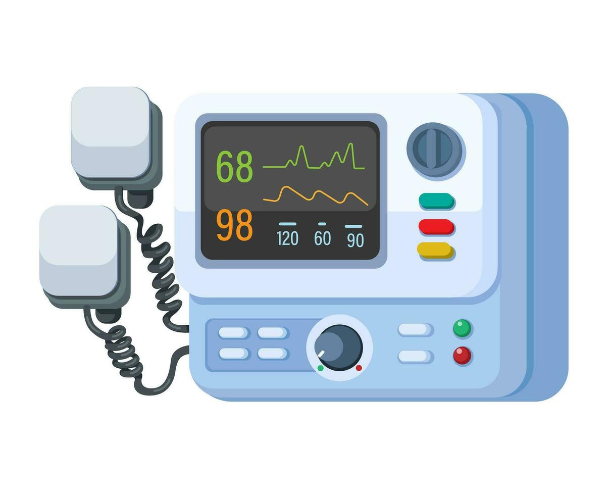 desfibrilador eléctrico conmoción corazón dispositivo médico herramienta dibujos animados ilustración vector