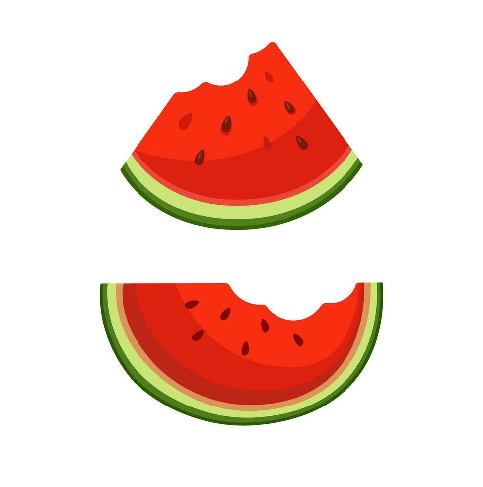 Watermelon Slice With Bite Taken Off Symbol Set Cartoon illustration Vector