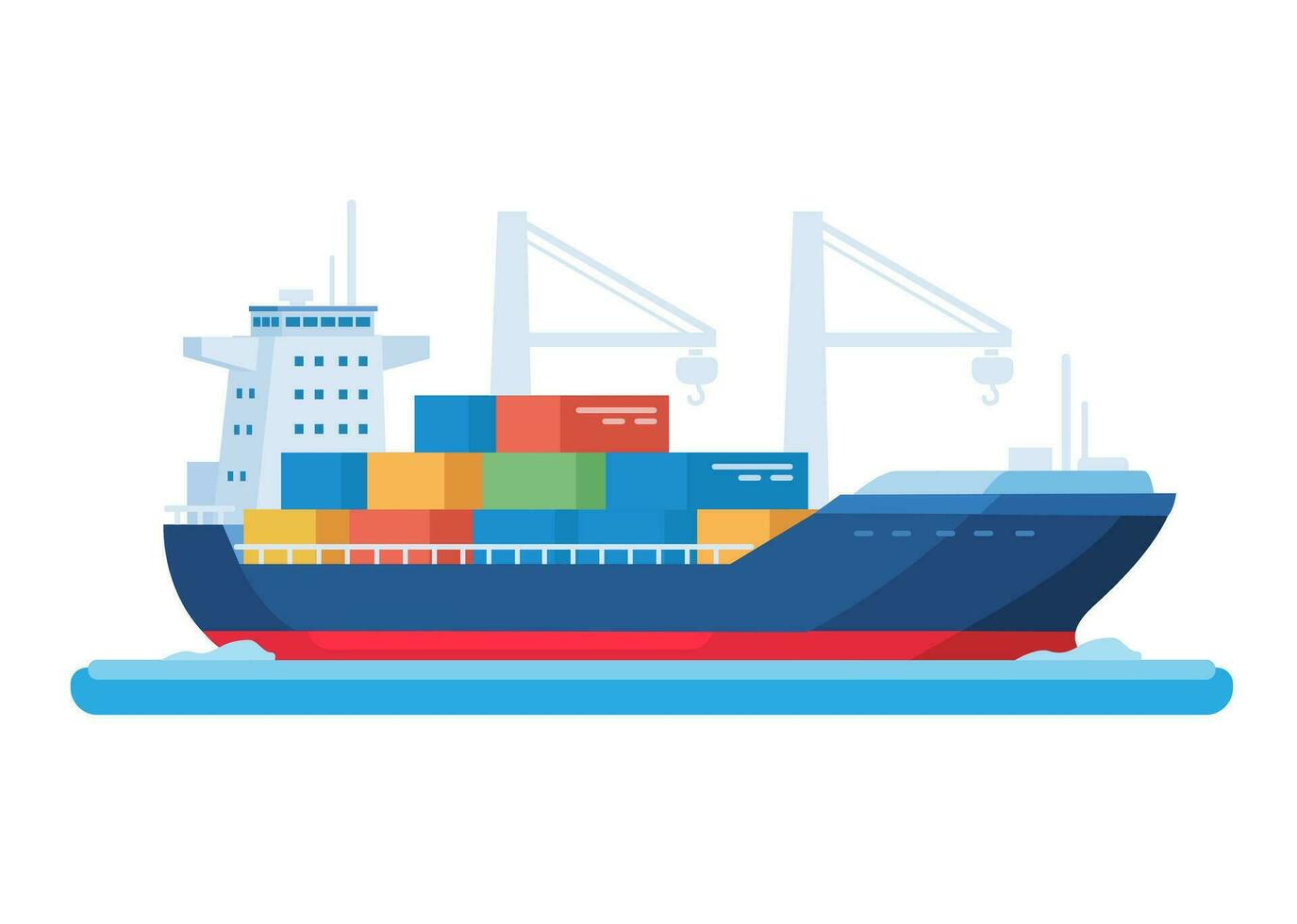 Cargo Ship Transportation Industry Flat Design Cartoon illustration Vector