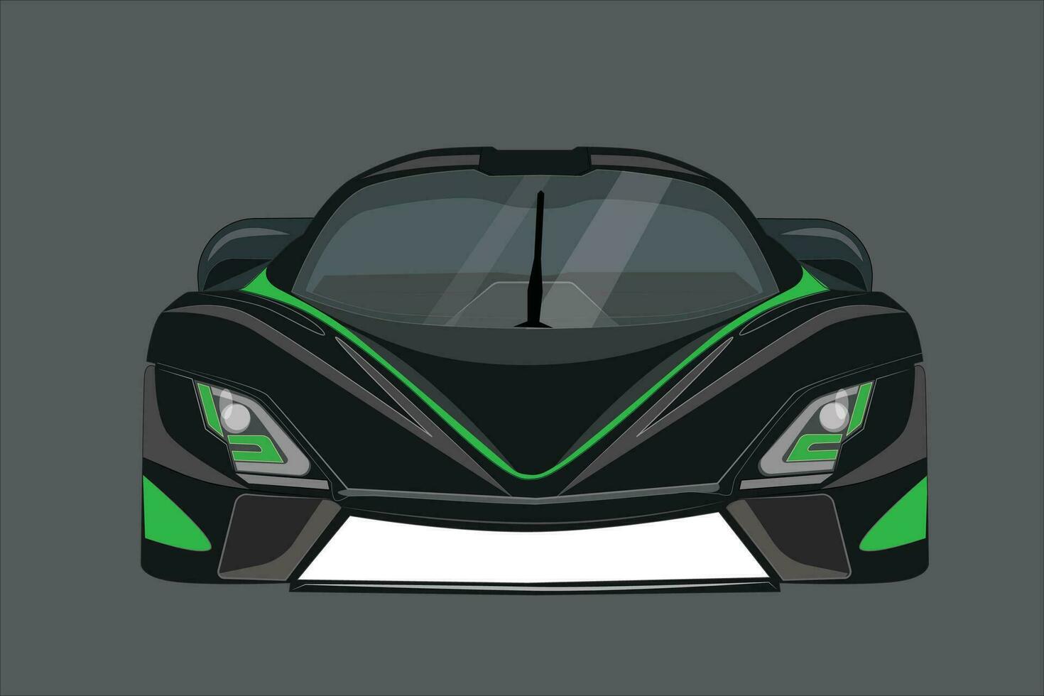 Printfront view of black sports car with green lines. car racing. modern car vector