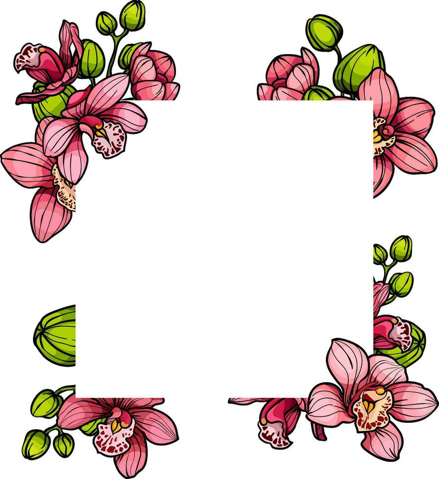 marco con rosado púrpura exótico orquídea flores, floral vector ilustración para Boda evento invitación