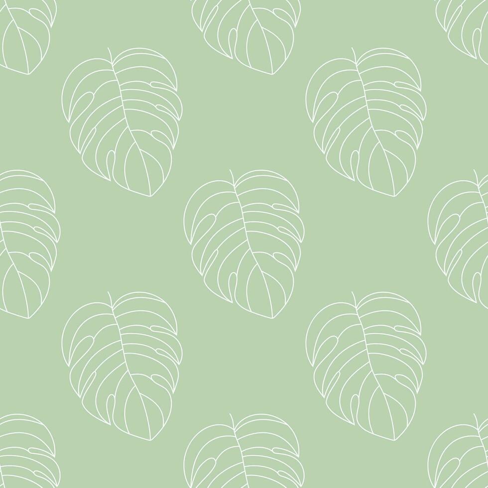 Seamless floral pattern with tropical monstera. Simple background vector illustration of tropical leaves in jungle. Hand Drawn