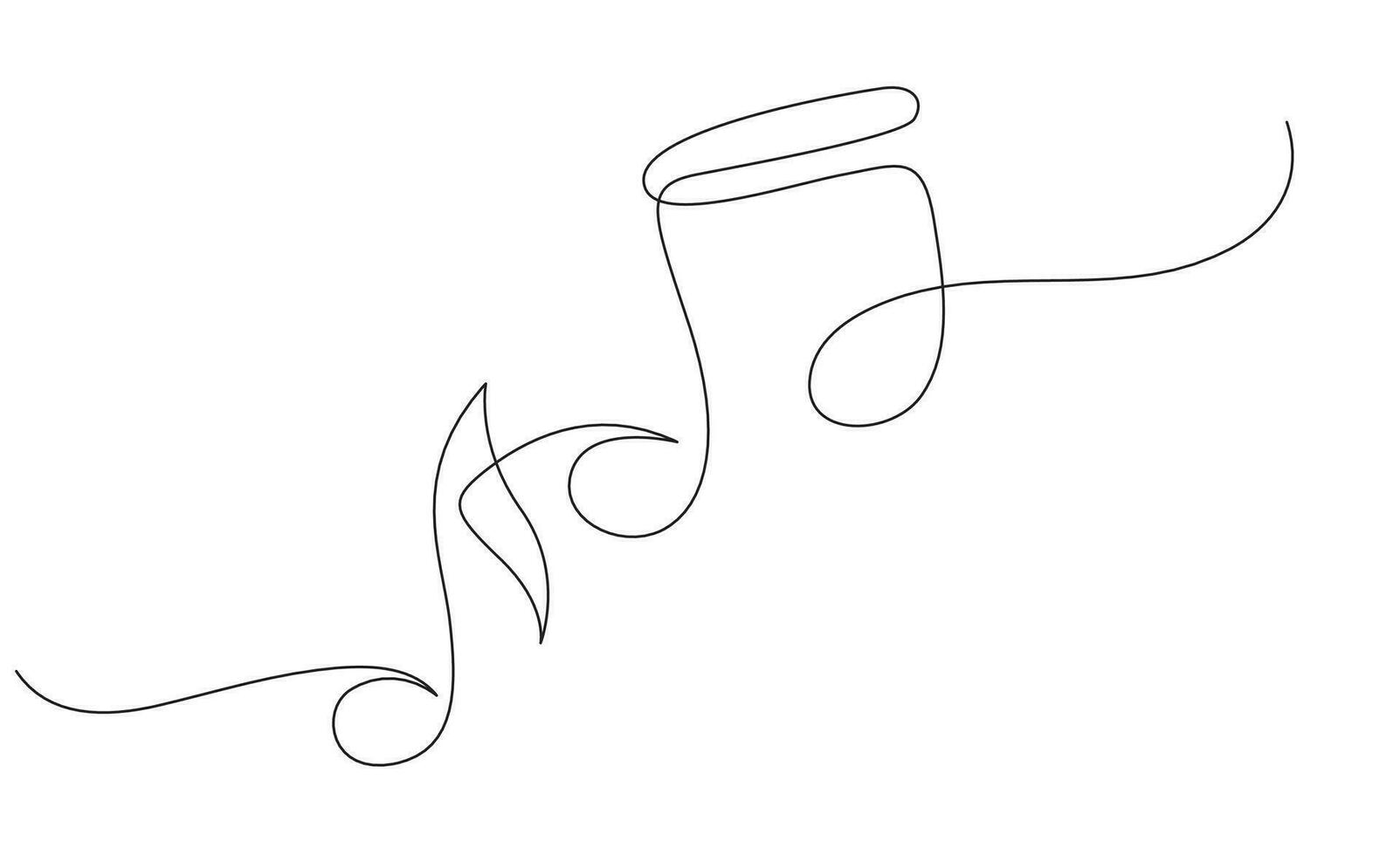 Continuous one line drawing of two music notes. Editable stroke outline sketch. Linear vector illustration of musical symbols