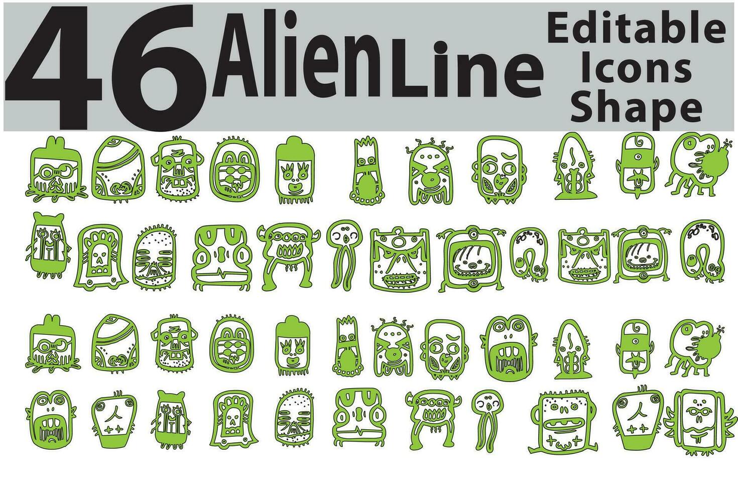 Alien Line Editable Icons Shape vector