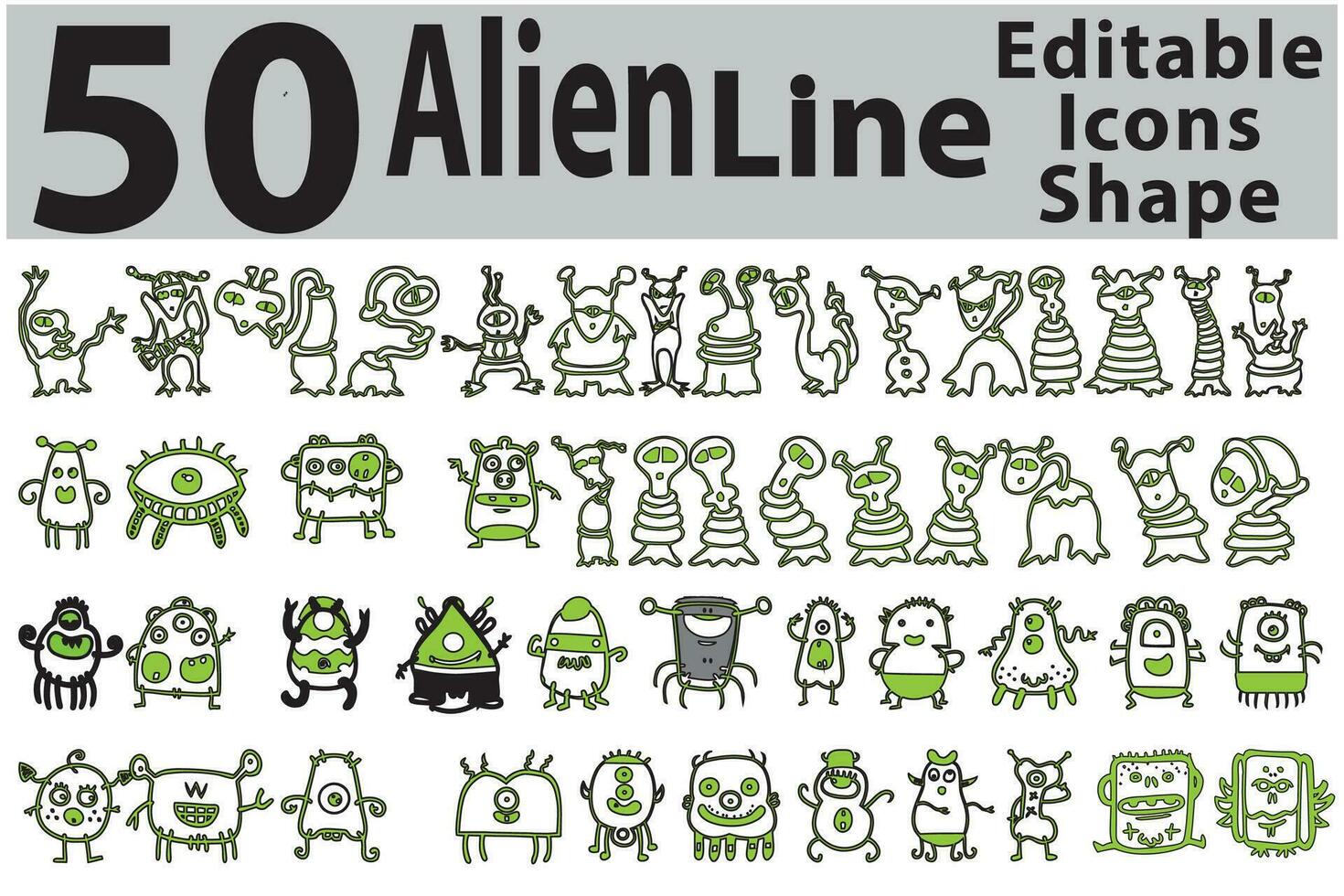 Alien Line Editable Icons Shape vector