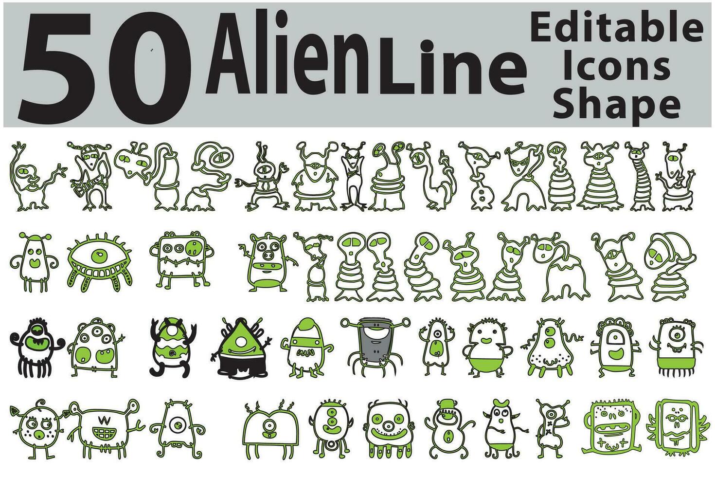 extraterrestre línea editable íconos forma vector