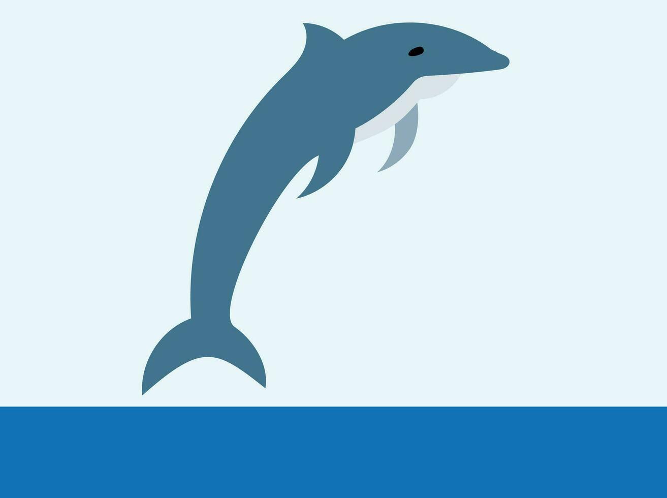 Dolphin, blue dolphin, blue sea and sky, dolphin vector illustration, sea creatures, suitable for educational content and print matrials and books and posters and banners, abstract style background