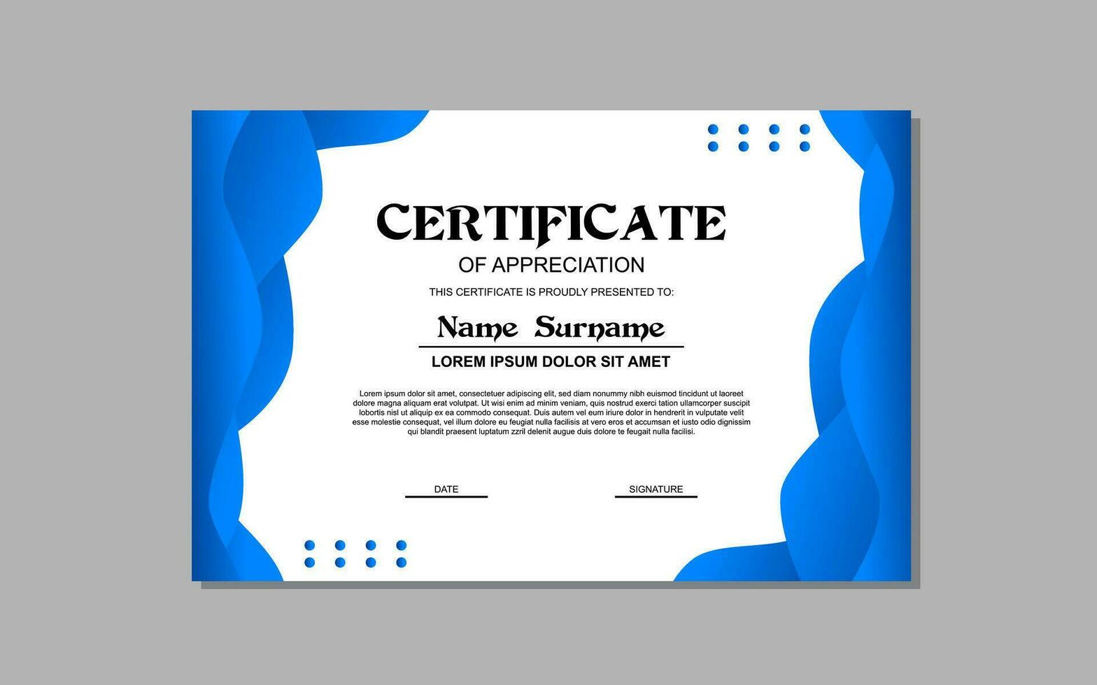 certificate template in blue color for business and education appreciation abstract style vector