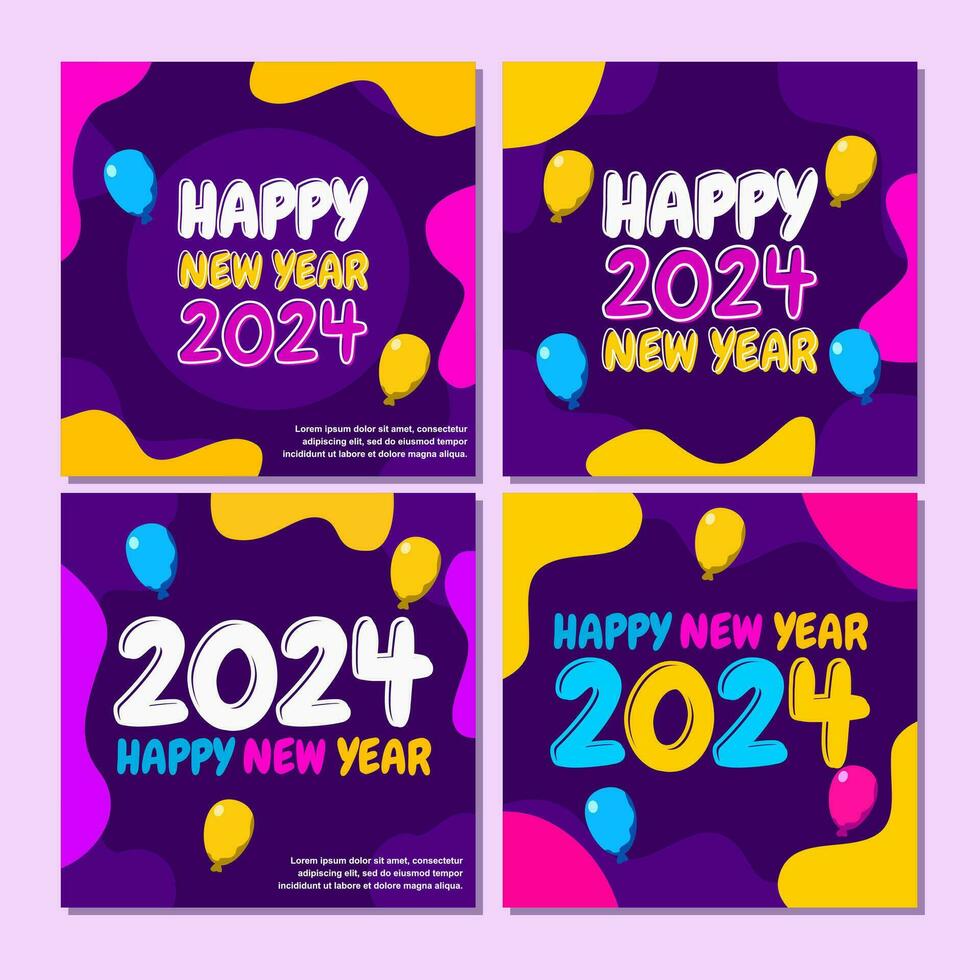 2024 new year feed design for social media with purple background. vector