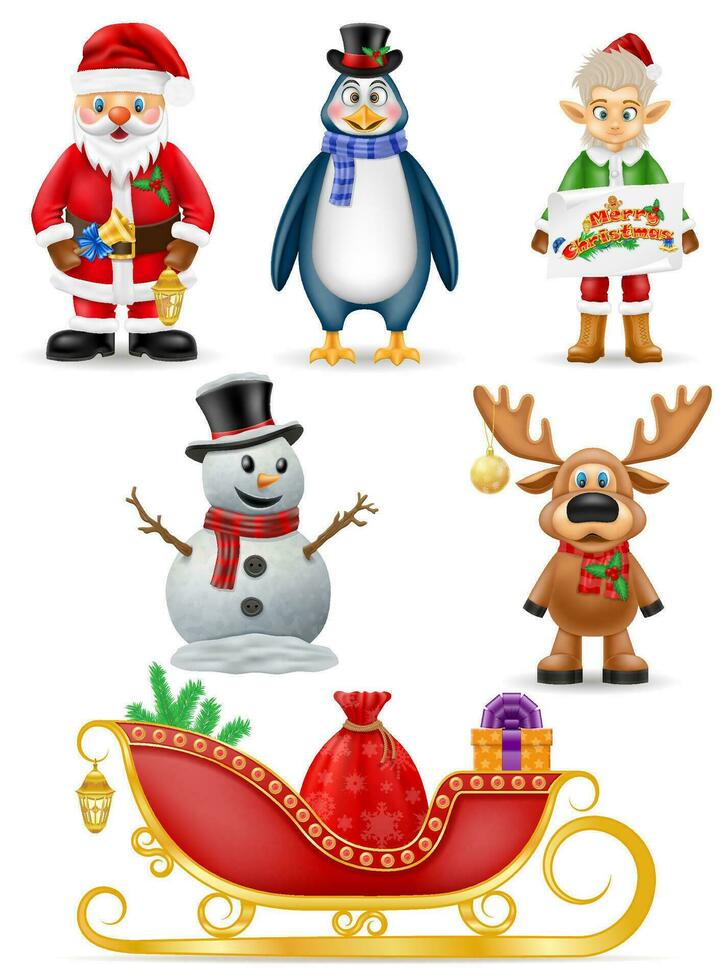 christmas and new year characters holiday symbols vector illustration