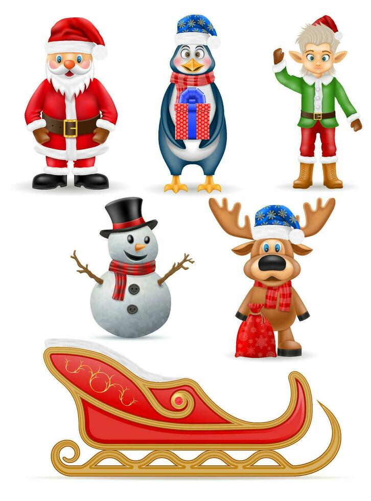christmas and new year characters holiday symbols vector illustration