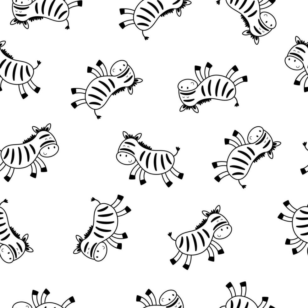 Zebras hand drawn seamless pattern. Decorative cute wallpaper, good for printing. vector