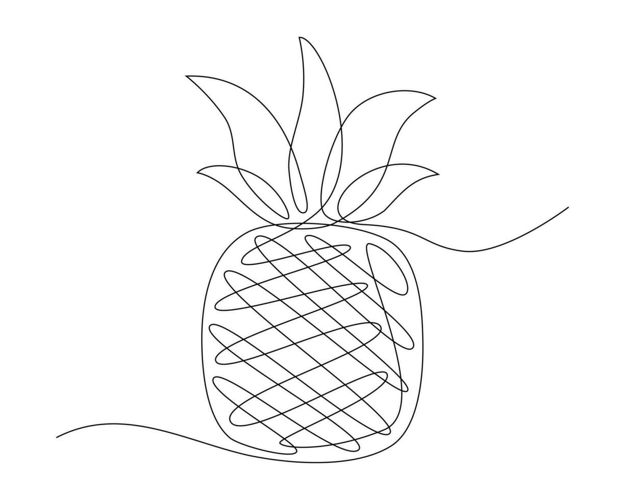 Continuous one single line drawing of pineapple fruit icon vector illustration concept
