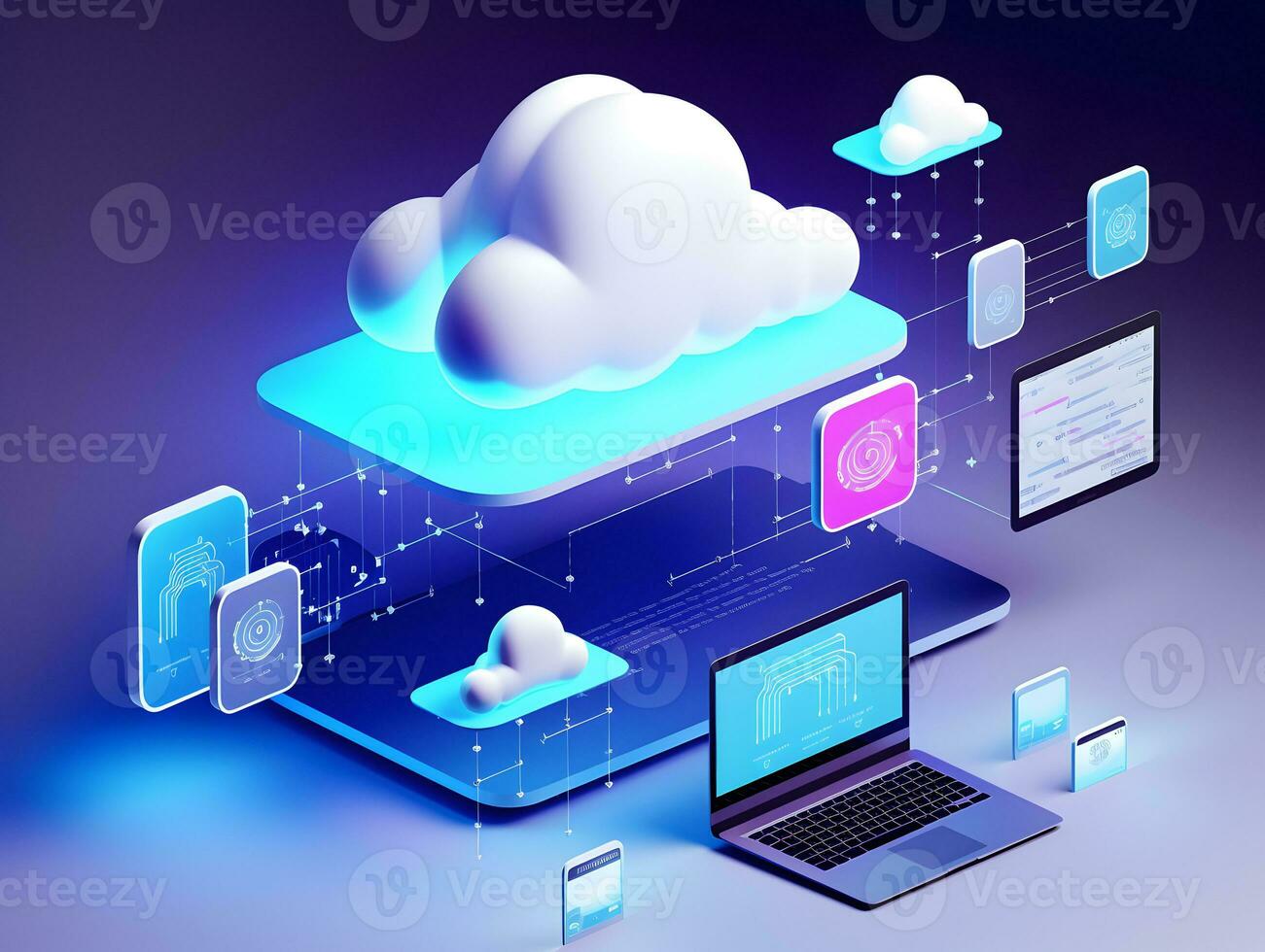 Cloud data storage, database, cloud computing concept. photo