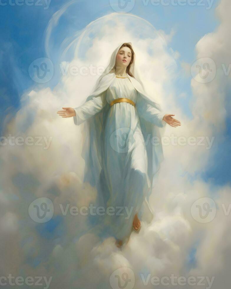 Portrait of our lady of grace, Virgin Mary in sky photo
