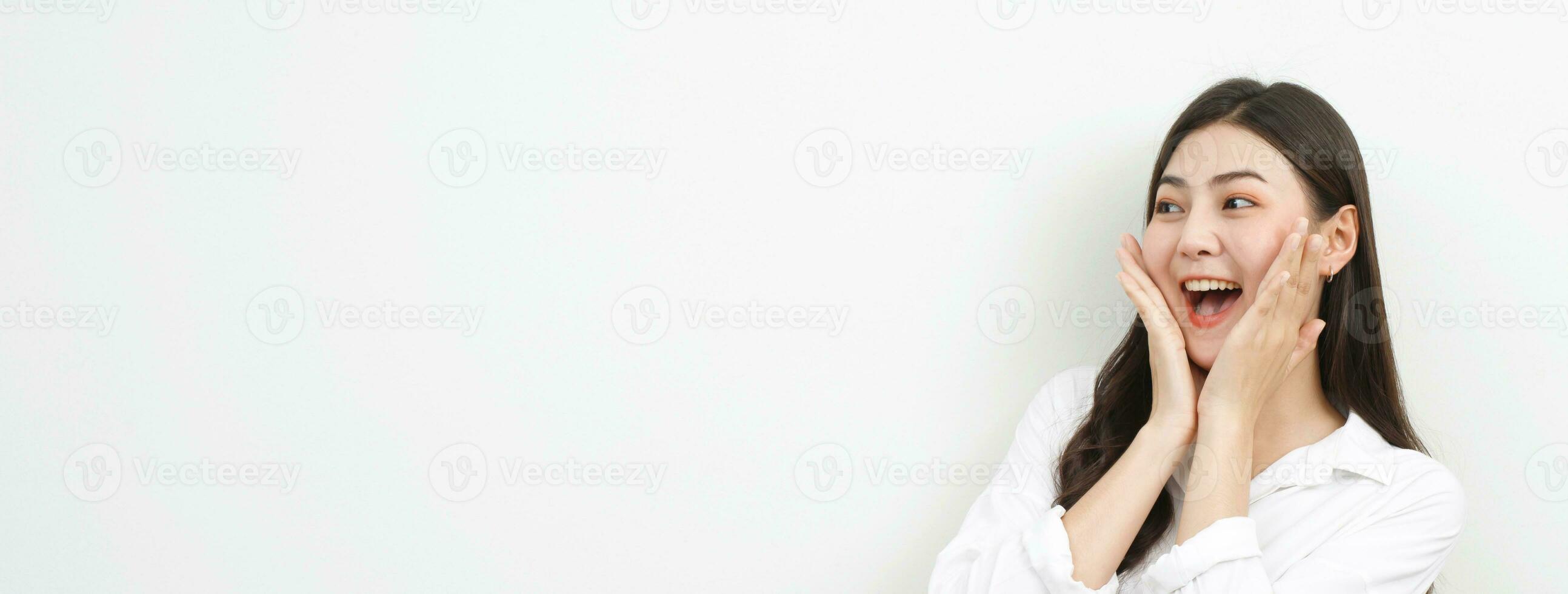 Asian woman is emotional happy and excited to receive the prize photo